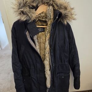 Women's Abercrombie & Fitch Black Faux Fur Hooded Jacket